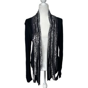 BKE Boutique Black Silver Lace Sequin Witchy Boho Cardigan Size Medium